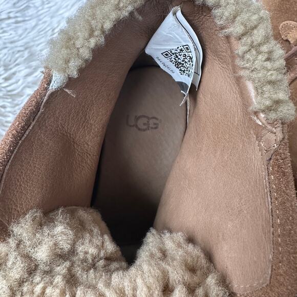 Ugg Annalise Chestnut Lace Up Suede and Sheepskin Heeled Booties Size 6 - Picture 6 of 13